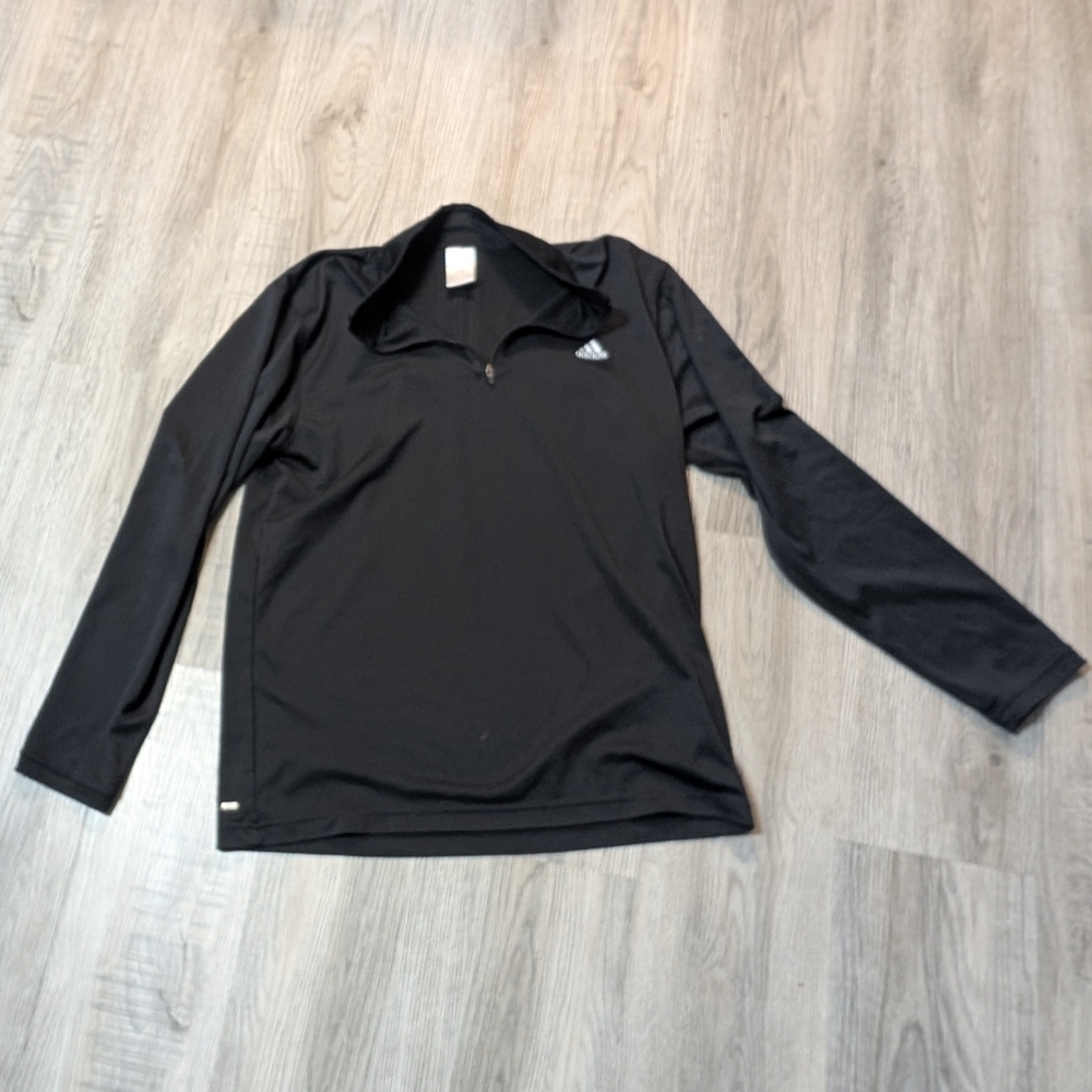 Adidas 1/4 Zip Sweatshirt Men's Large Black White 3 Stripes Long Sleeve Pullover